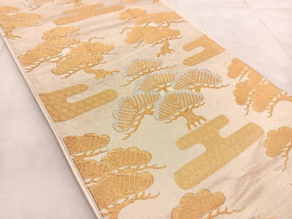 平和屋着物◎六通柄袋帯　エ霞松文　金銀糸　正絹　逸品　BAAV4955yc