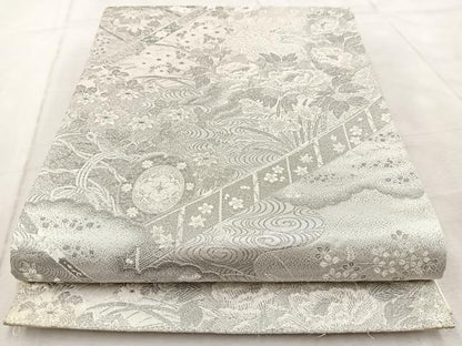 平和屋着物◎六通柄袋帯　唐織　孔雀鼓牡丹花紋　正絹　逸品　BAAV4966yc