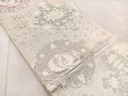 平和屋着物◎六通柄袋帯 唐織 正倉院古代裂 銀糸 正絹 逸品 BAAV4968yc