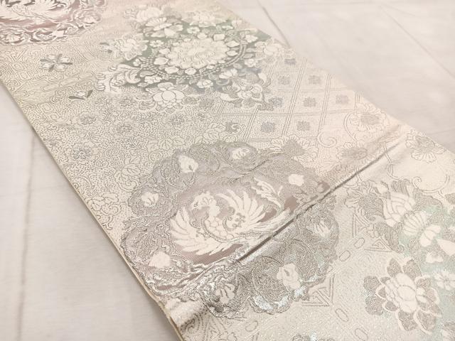 平和屋着物◎六通柄袋帯 唐織 正倉院古代裂 銀糸 正絹 逸品 BAAV4968yc