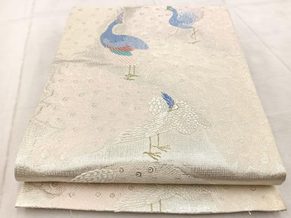 平和屋着物◎六通柄袋帯　唐織　孔雀　金銀糸　正絹　逸品　BAAV4970yc