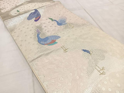 平和屋着物◎六通柄袋帯　唐織　孔雀　金銀糸　正絹　逸品　BAAV4970yc