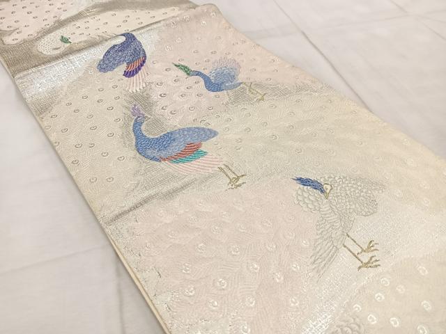 平和屋着物◎六通柄袋帯　唐織　孔雀　金銀糸　正絹　逸品　BAAV4970yc
