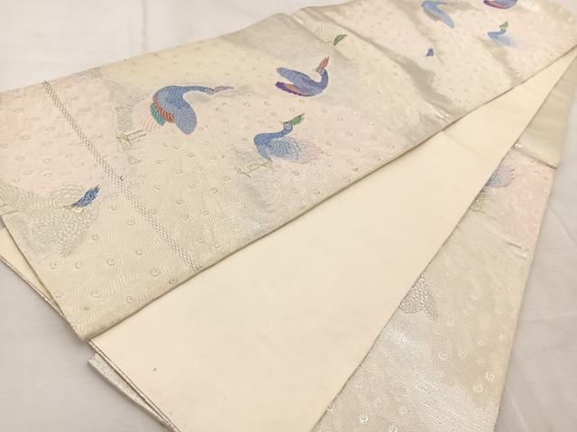 平和屋着物◎六通柄袋帯　唐織　孔雀　金銀糸　正絹　逸品　BAAV4970yc