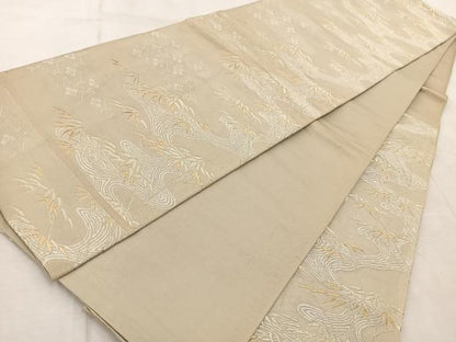 平和屋着物◎六通柄袋帯　流水花菱紋　金銀糸　正絹　逸品　BAAV4971yc