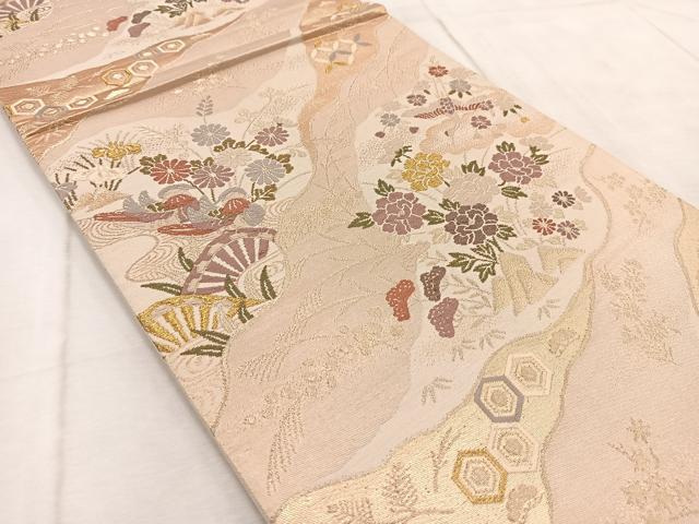 平和屋着物◎六通柄袋帯 唐織 道長花鳥文 金糸 正絹 逸品 BAAV4977yc