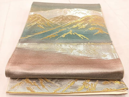 平和屋着物◎六通柄袋帯　遠山風景文　金銀糸　引箔　正絹　逸品　BAAV4978yc