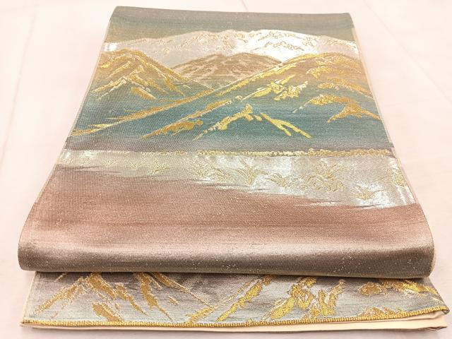 平和屋着物◎六通柄袋帯　遠山風景文　金銀糸　引箔　正絹　逸品　BAAV4978yc