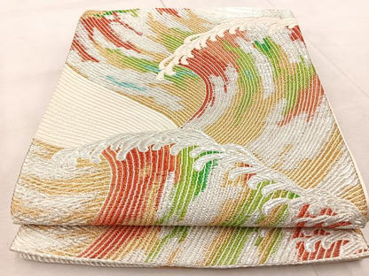 平和屋着物◎六通柄袋帯　唐織　立波文　金銀糸　正絹　逸品　BAAV4979yc