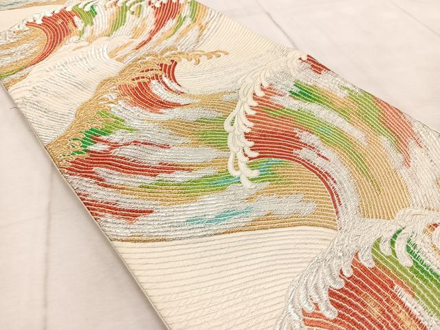 平和屋着物◎六通柄袋帯　唐織　立波文　金銀糸　正絹　逸品　BAAV4979yc