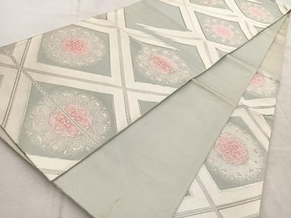 平和屋着物◎六通柄袋帯 唐織 菱天井孔雀羽花文 銀糸 正絹 逸品 BAAV4995yc