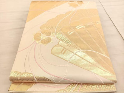 平和屋着物◎六通柄袋帯　唐織　清風錦　九百　桧扇文　金糸　正絹　逸品　BAAV5007hv