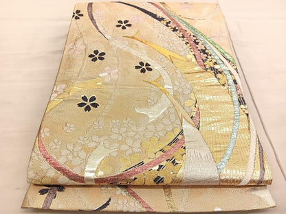 平和屋着物◎六通柄袋帯　花鳥文　金銀糸　正絹　逸品　BAAV5012hv
