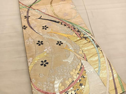 平和屋着物◎六通柄袋帯　花鳥文　金銀糸　正絹　逸品　BAAV5012hv