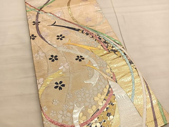 平和屋着物◎六通柄袋帯　花鳥文　金銀糸　正絹　逸品　BAAV5012hv
