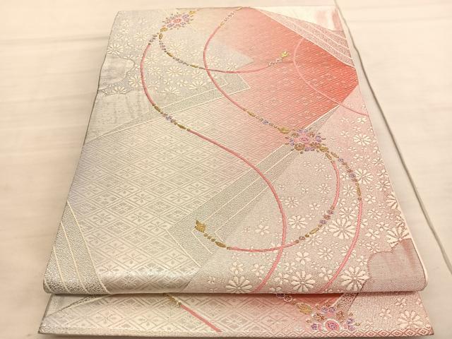 平和屋着物◎六通柄袋帯 唐織 色紙重ね宝飾花文 金銀糸 正絹 逸品 BAAV5014hv