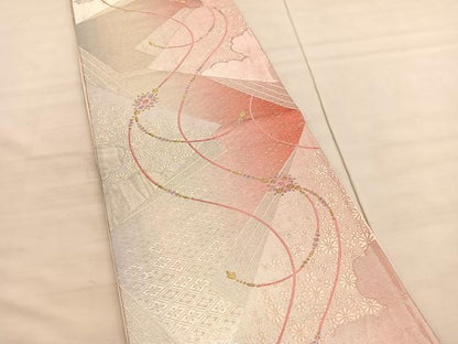 平和屋着物◎六通柄袋帯 唐織 色紙重ね宝飾花文 金銀糸 正絹 逸品 BAAV5014hv