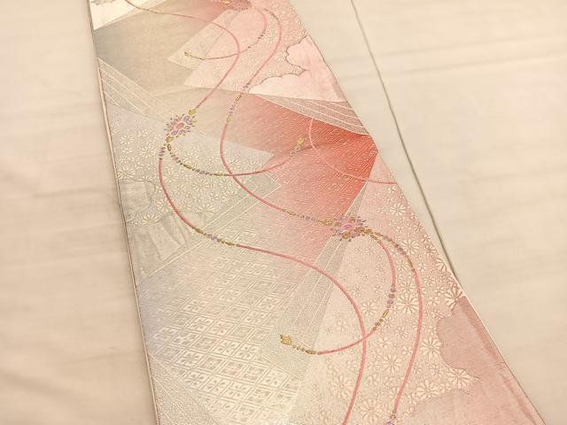 平和屋着物◎六通柄袋帯 唐織 色紙重ね宝飾花文 金銀糸 正絹 逸品 BAAV5014hv