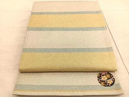 平和屋着物◎六通柄袋帯 綴れ 横段文 ワンポイント：鈴 金銀糸 正絹 逸品 BAAV5018hv