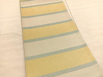 平和屋着物◎六通柄袋帯 綴れ 横段文 ワンポイント：鈴 金銀糸 正絹 逸品 BAAV5018hv