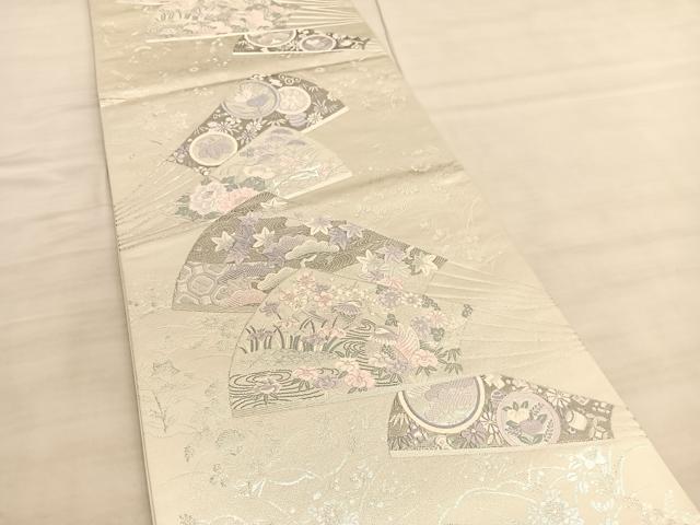 平和屋着物◎六通柄袋帯 唐織 扇面鴛鴦花文 プラチナ箔九百錦 正絹 逸品 BAAV5020hv