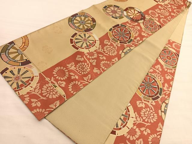 平和屋着物◎六通柄袋帯 源氏車花文 金糸 正絹 逸品 BAAV5038hv