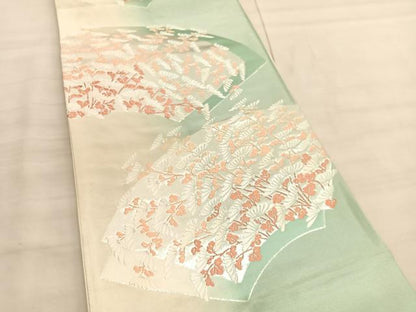 平和屋着物◎六通柄袋帯　唐織　地紙菊文　銀糸　正絹　逸品　BAAV5044hv