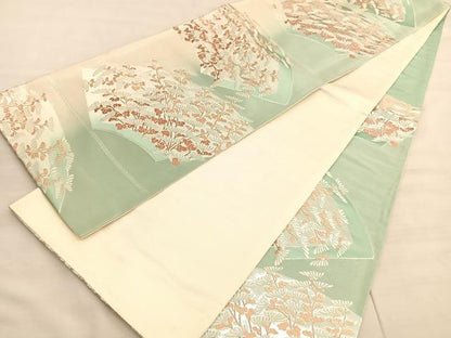 平和屋着物◎六通柄袋帯　唐織　地紙菊文　銀糸　正絹　逸品　BAAV5044hv
