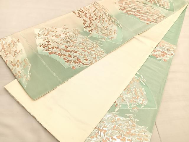 平和屋着物◎六通柄袋帯　唐織　地紙菊文　銀糸　正絹　逸品　BAAV5044hv