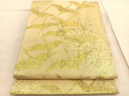 平和屋着物◎六通柄袋帯　流水飛鶴シルエット　金糸　正絹　逸品　未使用　BAAV5068hv