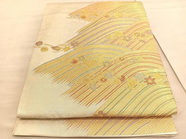 平和屋着物◎六通柄袋帯　玉かずら　彩詩観流文　金銀糸　正絹　逸品　BAAV5074hv