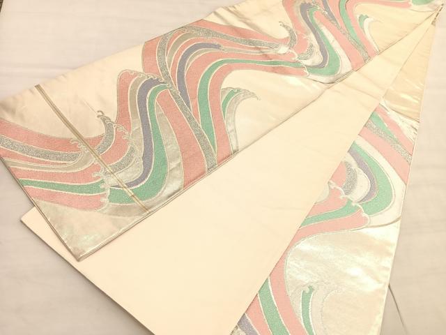 平和屋着物◎六通柄袋帯　立波文　金銀糸　正絹　逸品　BAAV5076hv