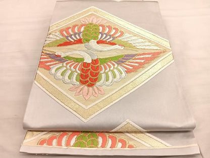 平和屋着物◎六通柄袋帯　唐織　双鶴文　金銀糸　正絹　逸品　BAAV5082hv