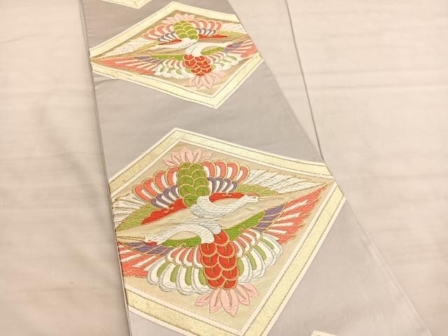 平和屋着物◎六通柄袋帯　唐織　双鶴文　金銀糸　正絹　逸品　BAAV5082hv