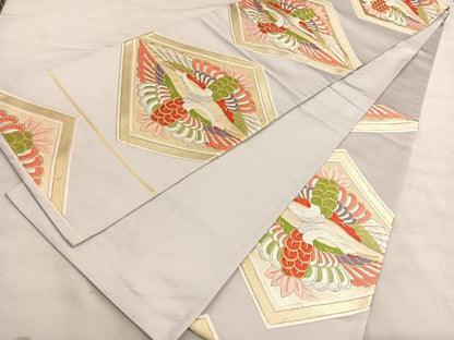 平和屋着物◎六通柄袋帯　唐織　双鶴文　金銀糸　正絹　逸品　BAAV5082hv