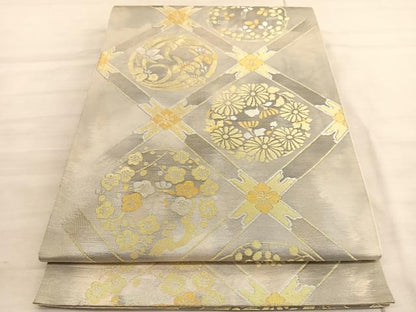 平和屋着物◎六通柄袋帯　菱天井花丸文　金銀糸　正絹　逸品　BAAV5096hv