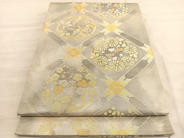 平和屋着物◎六通柄袋帯　菱天井花丸文　金銀糸　正絹　逸品　BAAV5096hv