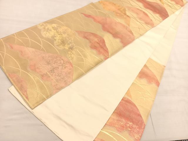 平和屋着物◎六通柄袋帯　遠山芝草文　金糸　引箔　正絹　逸品　BAAV5098hv