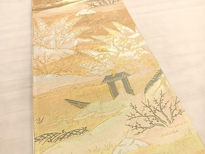 平和屋着物◎六通柄袋帯　浜松文　金銀糸　正絹　逸品　BAAV5107hv