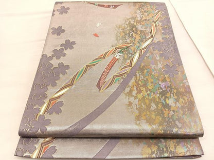 平和屋着物◎六通柄袋帯　唐織　鬘帯七宝花文　京全鏤箔　正絹　逸品　BAAV5128hv