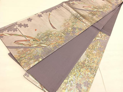 平和屋着物◎六通柄袋帯　唐織　鬘帯七宝花文　京全鏤箔　正絹　逸品　BAAV5128hv