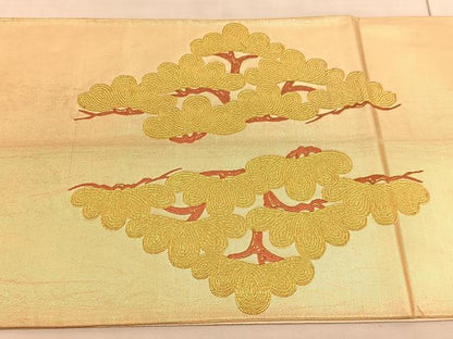 平和屋着物◎太鼓柄袋帯 唐織 松 金糸 引箔 正絹 逸品 BAAV5155hv