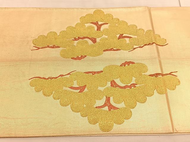 平和屋着物◎太鼓柄袋帯 唐織 松 金糸 引箔 正絹 逸品 BAAV5155hv