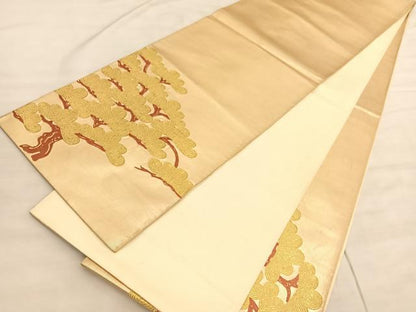 平和屋着物◎太鼓柄袋帯 唐織 松 金糸 引箔 正絹 逸品 BAAV5155hv