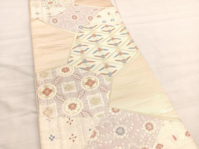 平和屋着物◎六通柄袋帯 唐織 双鶴花唐草文 金糸 正絹 逸品 BAAV5159hv
