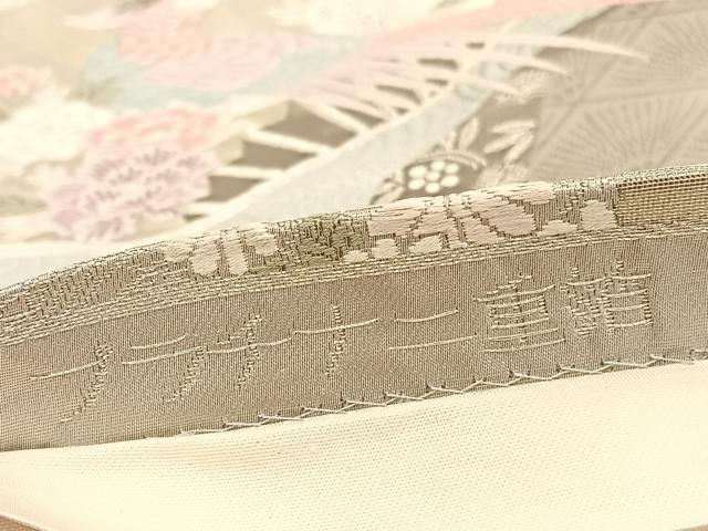 平和屋着物◎六通柄袋帯　唐織　花車扇鳥文　プラチナ二重箔　正絹　逸品　BAAV5162hv