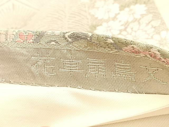 平和屋着物◎六通柄袋帯　唐織　花車扇鳥文　プラチナ二重箔　正絹　逸品　BAAV5162hv