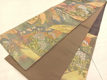 平和屋着物◎六通柄袋帯　地紙花文　金糸　正絹　逸品　BAAV5163hv