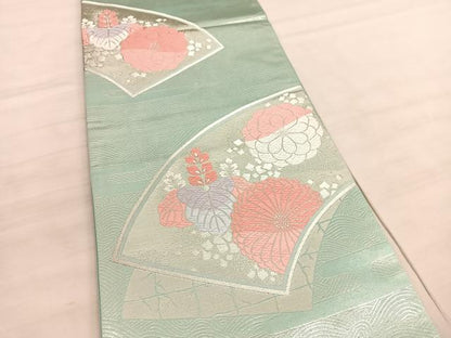 平和屋着物◎六通柄袋帯　唐織　地紙楓文　銀糸　正絹　逸品　BAAV5167hv