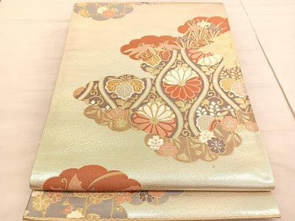 平和屋着物◎六通柄袋帯 唐織 雲取り立涌花文 金銀糸 正絹 逸品 BAAV5169hv